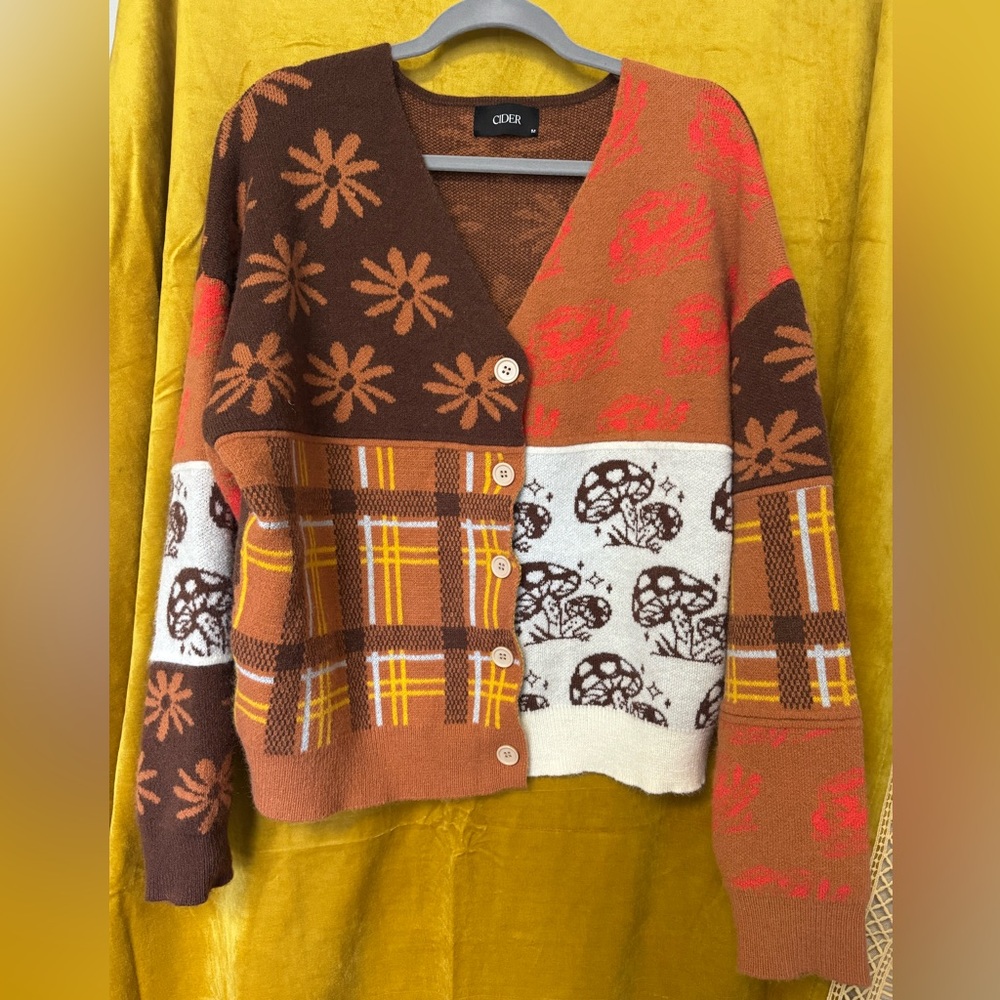 Cider Brown and Orange Patterned Cardigan